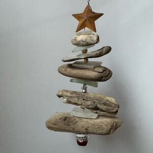 Natural Driftwood and Glass Holiday Ornament